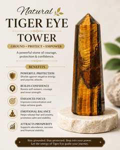 Tour de cristal d'œil de tigre naturel pour le courage, la confiance, la protection, la concentration, la méditation et la guérison énergétique positive - Product Image 5