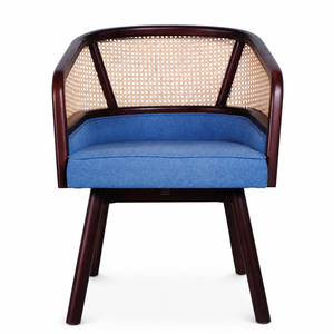 Fauteuil d'appoint moderne et minimaliste en rotin, structure en bois massif, revêtement en velours marron écologique, dossier en cannage pour salon et hôtel - Product Image 6