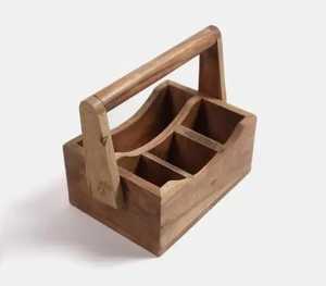 Wooden Cutlery Caddy With Handle Multi Compartment Flatware Organizer Kitchen Utensil Holder <b>Tabletop</b> <b>Storage</b> Box - Product Image 5