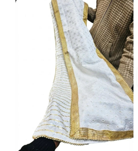 Patka en or blanc avec bordure de perles, étole de mariage indienne traditionnelle, dupatta 2,5 m - Product Image 3