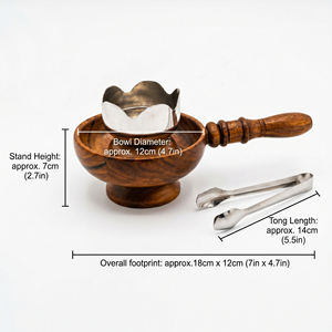 Handcrafted Portable Wooden <b>Bakhoor</b> Burner With Handle Metal Cup Pedestal Base Middle East <b>Oud</b> Incense Holder For Home Decor - Product Image 4