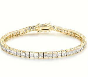 Luxury Gold Princess Cut Moissanite Tennis Bracelet <b>Iced</b> <b>Out</b> Hip Hop Jewellery Diamond Look Wrist <b>Chain</b> - Product Image 2