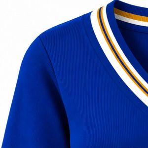 เสื้อสเวตเตอร์คอวีสไตล์นักศึกษา แขนยาว ถักนิตติ้ง ดีไซน์ตัวอักษรแบบกำหนดเอง คอและปลายแขนเสื้อแบบริบตัดกัน เสื้อผ้าลำลองสำหรับผู้หญิง - Product Image 6