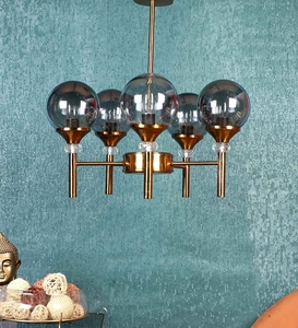 Modern Gold Glass <b>Globe</b> Chandelier Luxury Pendant Ceiling <b>Light</b> Contemporary Hanging Lamp Smoky Glass Shade Lighting Fixture - Product Image 3
