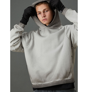 Sudadera extragrande de felpa francesa 100% algodón para hombre, sudaderas con capucha con efecto desgastado y lavado ácido para hombre. - Product Image 5