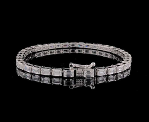 Luxury Emerald Cut Moissanite Tennis <b>Bracelet</b> White Gold Finish Classic Minimal Sparkling Elegant Jewelry Gift for Women - Product Image 4