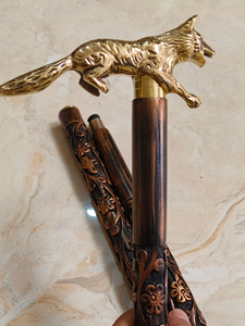 Canne de marche en bois avec poignée décorative en forme de tête de renard, canne de marche en bois pour hommes et femmes, style vintage - Product Image 4
