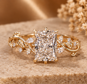 Anillo de Compromiso Romántico para Ella, con Diamante Moissanita de Corte Radiante de 3 Quilates, Chapado en Rodio, Plata 925, Diseño de Pétalos de Hoja Inspirado en la Naturaleza - Product Image 4
