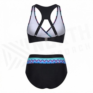 North Approach Women's Geometric Print 2 Piece Bikini Set <b>Crossed</b> Halter <b>Top</b> High Waist Bottom Quick Dry Swimwear - Product Image 2