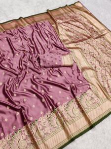 Sari Tradicional Indio de Satén con Bordado Zari para Bodas y Eventos Festivos, Atuendo Elegante para Mujer - Product Image 1