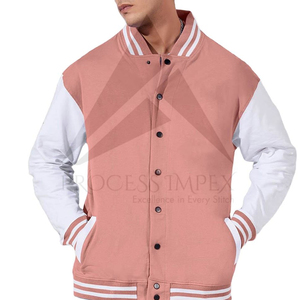 Veste de sport rose pour homme, couleur unie, col rabattu, fermeture à boutons, polyester et coton, vêtement décontracté pour l'automne - Product Image 2