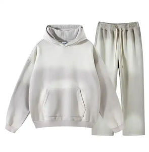 Ensemble jogging en molleton French Terry délavé à l'acide avec sweat à capuche imprimé en relief et pantalon évasé, style streetwear délavé au soleil - Product Image 4