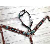 Ensemble d'accessoires équestres en cuir véritable de qualité supérieure |   Harnais de tête avec plastron |   Équipement d'équitation durable |   Modèle I S INTERNATIONAL