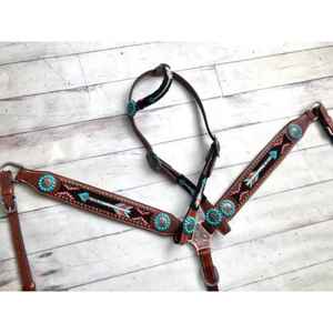 Ensemble d'embouts en cuir véritable western pour chevaux de qualité supérieure plastron et serre-tête au meilleur prix - Product Image 1