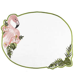 Custom Handmade Embroidered Luxury Flamingo Leaves Napkin Sets Place Mats White Linen Washable Oval Mats Weddings Home Events - Product Image 3