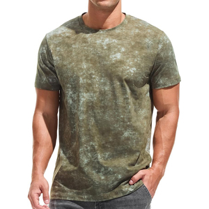 Olive Khaki Green <b>Cloud</b> Acid Washed Distressed Short Sleeve Casual Crew <b>Neck</b> Men T Shirt Top - Product Image 2