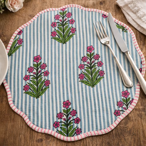 Set de table matelassé en coton à imprimé floral, fin, réversible, moderne, personnalisable, lavable en machine, de forme ronde/ovale/carrée, multi-formes - Product Image 1