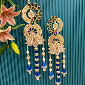 Peacock Lotus Pearl Hanging Toran With Blue Tassels Gold Beads For Wedding Diwali Home Decoration hanging for home temple - Product Image 2