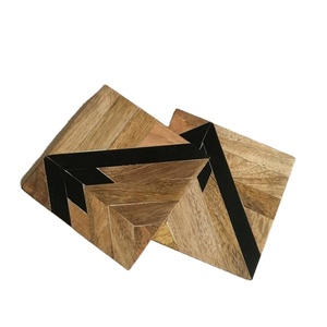 Modern Design Wooden Coaster Square & Round Shape Pair Natural Wood <b>Table</b> <b>Top</b> Decorative Wooden Coaster Simple Design Coaster - Product Image 1