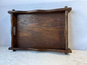 Plateau de service vintage en chêne massif avec poignées, plateau en bois rustique de style farmhouse - Product Image 6