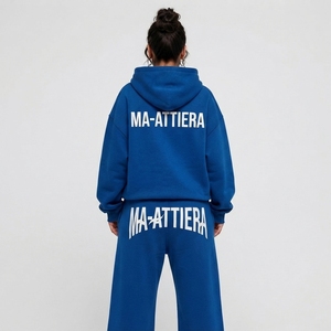 Ensemble survêtement personnalisé pour femme : sweat à capuche bleu oversize et pantalon de jogging large – Fabricant OEM/ODM en gros - Product Image 2