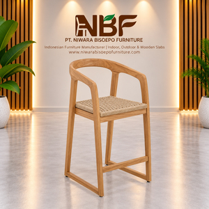 Durable Solid Teak Modern Top-Rated Selly Teak Natural Weave Tapered Leg Outdoor <b>Bar</b> Chair Arms Backrest Woven Seat Wholesale - Product Image 4
