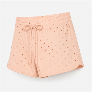 Custom Soft Peach Polka Dot Womens Feminine Relaxed Fit Drawstring Lounge <b>Shorts</b> Fine Rib-Knit <b>Jersey</b> - Product Image 3