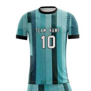 Conjunto de Camiseta de Fútbol Sublimada Personalizada para Hombre, Color Verde Azulado y Negro a Rayas, Transpirable, Manga Corta, Uniforme de Equipo para Adulto, Corte Regular, Directo de Pakistán - Product Image 5