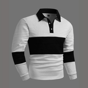 Men's Long Sleeve <b>Waffle</b> Knit Polo Shirt Color <b>Blocked</b> Casual Solid Design Button Front Regular Fit - Product Image 5