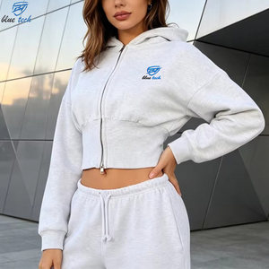 Ensemble de survêtement en molleton d'hiver pour femme, imprimé sur mesure, blanc, 100% coton, écologique, sweat-shirt zippé, pantalon de survêtement à jambes larges, streetwear - Product Image 4