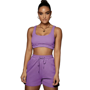 Orange Women Two Piece Shorts <b>Set</b> Sleeveless Crop Top Drawstring Above Knee Shorts Summer Casual Outfit 100% Cotton Anti-Wrinkle - Product Image 6
