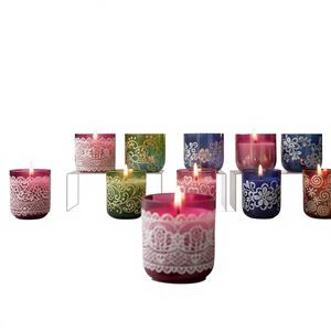 Elegant Soy Wax Decorative <b>Candles</b> Colored Glass Jars Hand-Printed Patterns <b>Scented</b> Luxury Indoor Use for <b>Christmas</b>. High Wax - Product Image 2