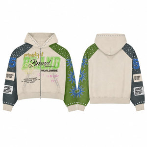 Sudadera con capucha extragrande para hombre con cremallera, manga raglán, estilo urbano, logo estampado frontal, largo regular, de punto de poliéster para otoño - Product Image 1