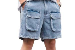 Pantalones Cortos Bermuda de Mezclilla para Hombre, Cintura Media, Color Sólido, Bolsillos Tipo Cargo, Estilo Casual, Cierre de Botón - Product Image 4
