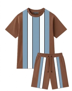 Custom Stripe Men's Short Sleeve T-Shirt & Shorts Set High Quality Breathable Cotton Casual Men's Summer Wear Set - Product Image 5