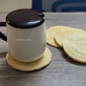 Sous-verre rond pour théière, écologique, en loofah naturel, 2 couches, isolation thermique, accessoires pour café, vaisselle à thé en loofah - Product Image 6