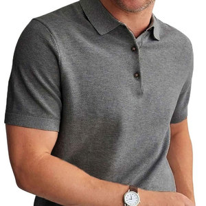 Polo à manches courtes en tricot gris uni pour homme, style décontracté, tissu jersey respirant, faible MOQ, polos pour homme - Product Image 4