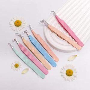 Precision Eyelash Tweezers Set Stainless Steel Smooth Tip Pastel Colors for Lash Extension <b>Tools</b> - Product Image 1