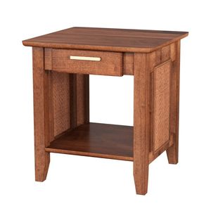 Comodino Moderno in Rovere e Rattan con Luce LED, Cassetto e Ripiano Portaoggetti per Camera da Letto di Villa - Product Image 1