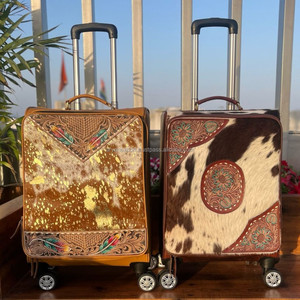 Valise de voyage en cuir véritable 100% personnalisée en gros pour hommes et femmes, valise de voyage en cuir, valise à roulettes - Product Image 4