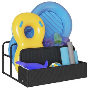 Grand bac de rangement flottant pour piscine en rotin PE noir – Produit élégant et pratique pour organiser votre espace piscine - Product Image 4