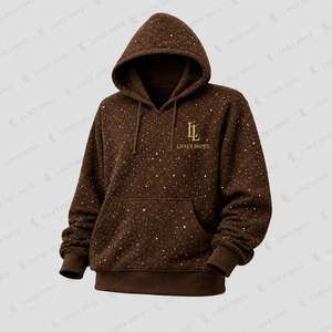 เสื้อฮู้ดดี้ผู้ชายสีน้ำตาลประดับเพชรเทียม แบบสวมหัว สกรีนโลโก้ได้ สไตล์สตรีทแวร์ลำลอง เสื้อสเวตเชิ้ตผ้าฟลีซแขนยาว มีฮู้ด แฟชั่น - Product Image 2
