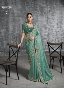 Fabricant et fournisseur de sari en organza de soie avec broderies, à prix de gros depuis Surat. - Product Image 4