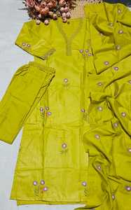 Conjunto de Kurti de 3 piezas en algodón slub con bordados, de aspecto moderno y muy cómodo de llevar. Compre directamente del proveedor. - Product Image 5