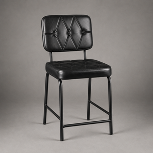 Chaise de bar moderne noire capitonnée réglable avec cadre métallique fin, siège rembourré, design de mobilier industriel, décoration intérieure - Product Image 2