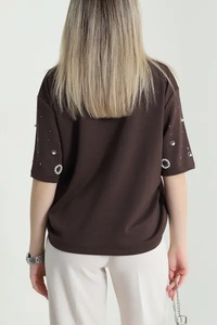 Camiseta Blanca con Logotipo para Mujer, Cuello Alto, Manga Corta, Informal, Tejido de Punto, 100% Algodón Jersey, Corte Regular, Protección UV, Secado Rápido - Product Image 5