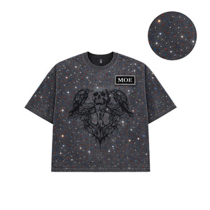 T-shirt d'été délavé à l'acide avec strass, en coton épais, pour hommes, coupe oversize, logo personnalisé, faible MOQ, style décontracté et coupe carrée - Product Image 1