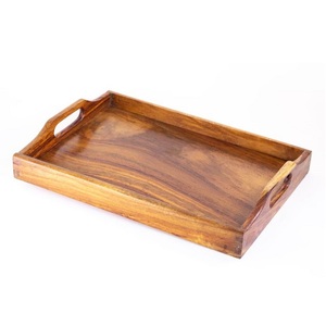 Eco-Friendly Acacia Wood Round Serving Tray Polished Finish American Style <b>Chocolate</b> Serving Large Platter for Home Kitchen Used - Product Image 3