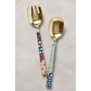 Ensemble de cuillères et fourchettes à salade en acier inoxydable plaqué argent style vintage avec manche orné – Ustensiles de service pour table à manger - Product Image 6