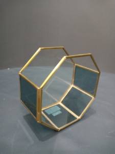 Support de bougie votive en verre noir avec cadre hexagonal en laiton, design artisanal, fait main, haute qualité, réutilisable, décoration d'intérieur VO92 - Product Image 4